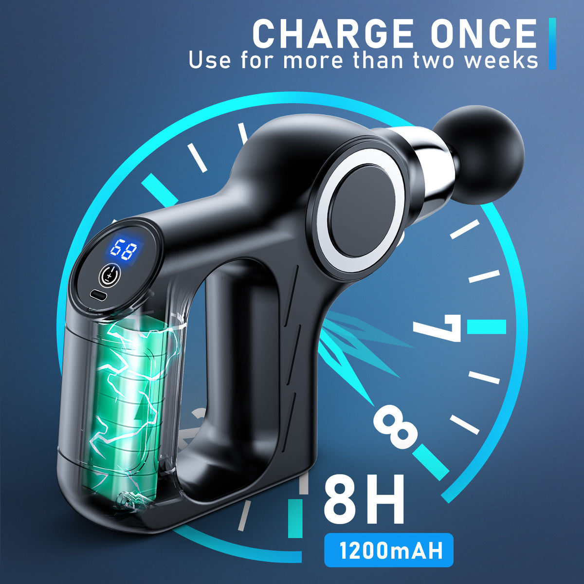 Percussion Massage Gun | Professional Deep Tissue | 30 Speeds | 6 Heads & LCD Touch Screen | Grey Finish