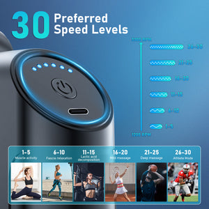 Percussion Massage Gun | Professional Deep Tissue | 30 Speeds | 6 Heads & LCD Touch Screen | Grey Finish