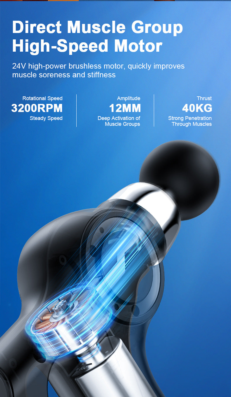 Percussion Massage Gun | Professional Deep Tissue | 30 Speeds | 6 Heads & LCD Touch Screen | Grey Finish