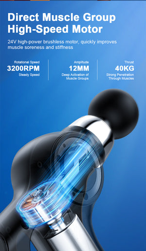 Percussion Massage Gun | Professional Deep Tissue | 30 Speeds | 6 Heads & LCD Touch Screen | Grey Finish