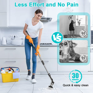 Electric Spin Scrubber | Multi-Functional with Voice Broadcast | 9 Brush Heads | Adjustable Handle & LED Display | Black & White
