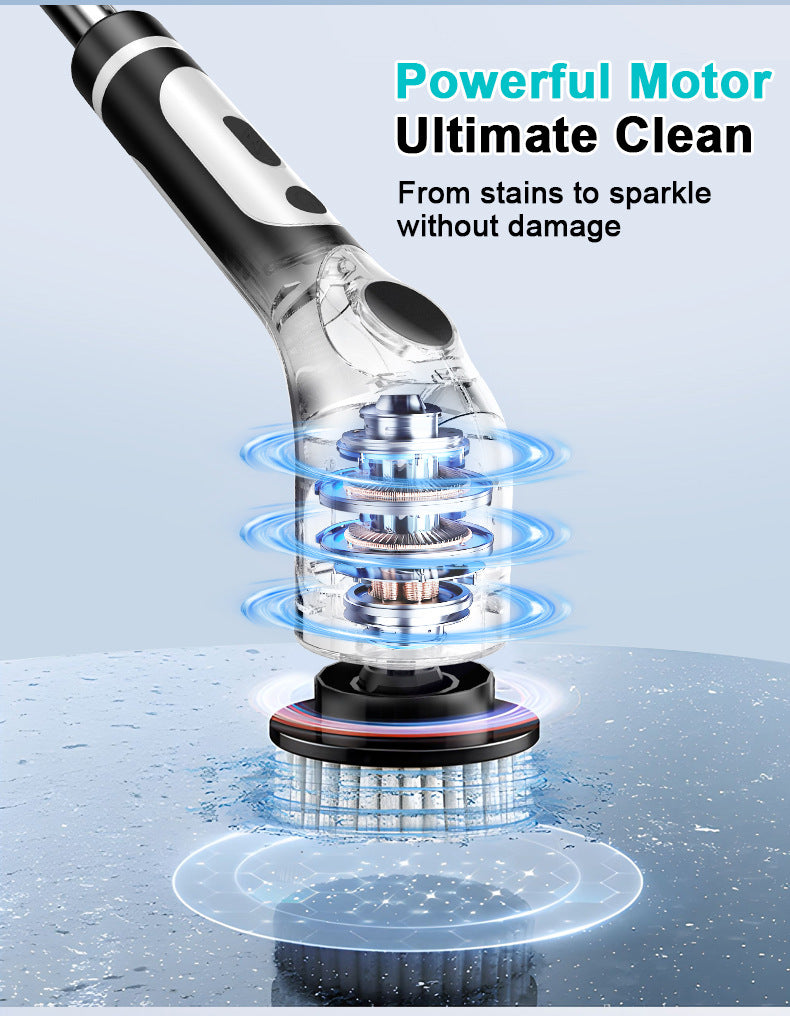 Electric Spin Scrubber | Multi-Functional with Voice Broadcast | 9 Brush Heads | Adjustable Handle & LED Display | Black & White