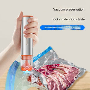 Handheld Vacuum Sealer & Inflator Kit | Multi-Function Electric | For Food Bags, Jars, Wine & Balls | Grey & Orange