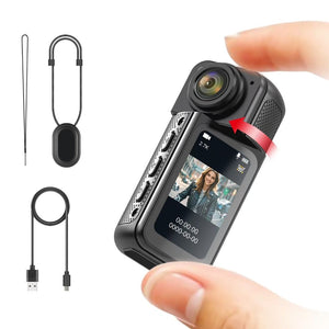 Mini Camera 2.7K | Thumb-Sized | 180° Rotatable Lens with Magnet Mount | White + 128GB