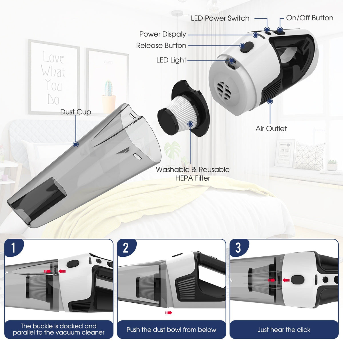 Corded Handheld Car Vacuum Cleaner | 10kPa Suction | 120W Power | LED Light | Black Finish