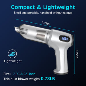 Cordless Handheld Vacuum & Air Duster 2-in-1 | 12000Pa Suction | 70,000 RPM | USB-C Rechargeable | Silver