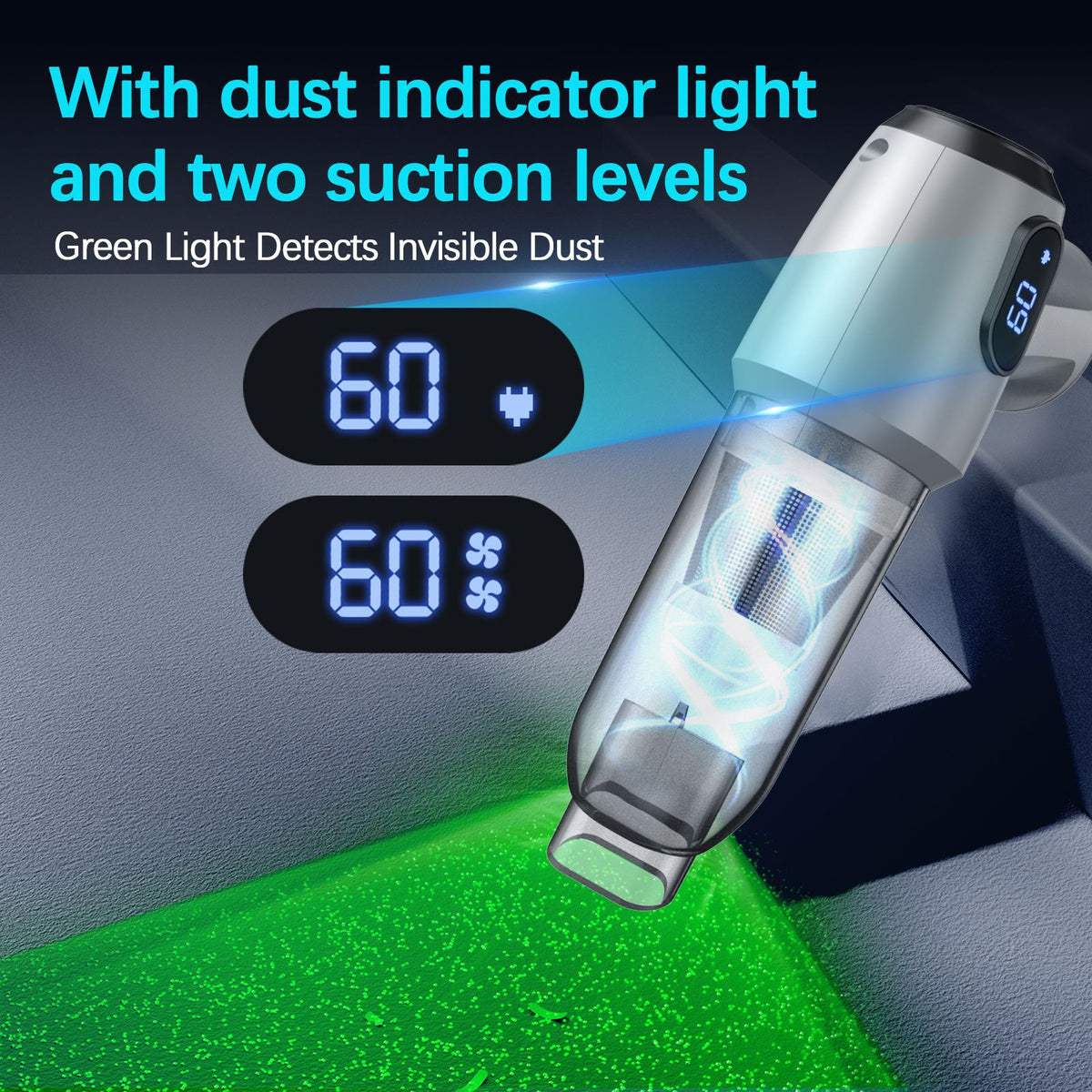 Cordless Handheld Vacuum & Air Duster 2-in-1 | 12000Pa Suction | 70,000 RPM | USB-C Rechargeable | Silver