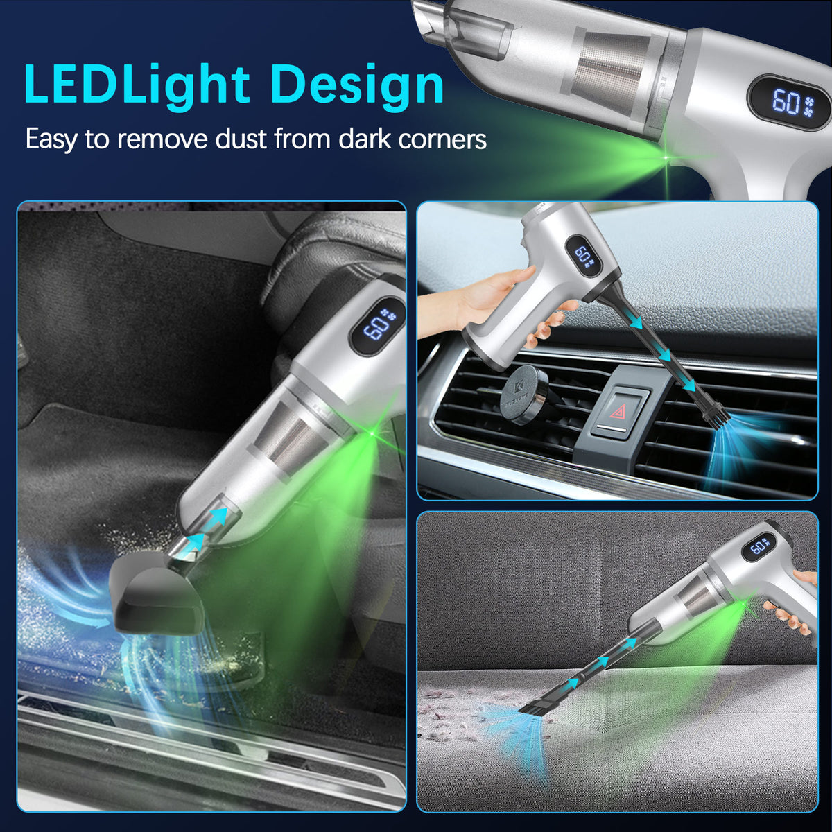 Cordless Handheld Vacuum & Air Duster 2-in-1 | 12000Pa Suction | 70,000 RPM | USB-C Rechargeable | Silver