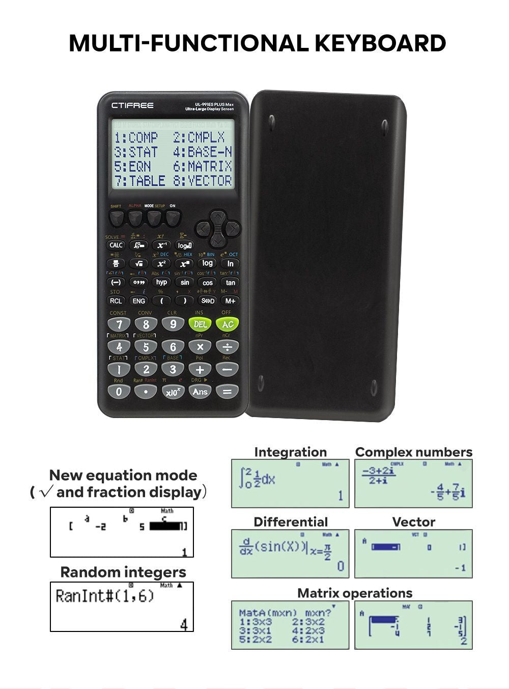 Scientific Calculator | 417 Functions | Large Natural Textbook Display | Black Finish