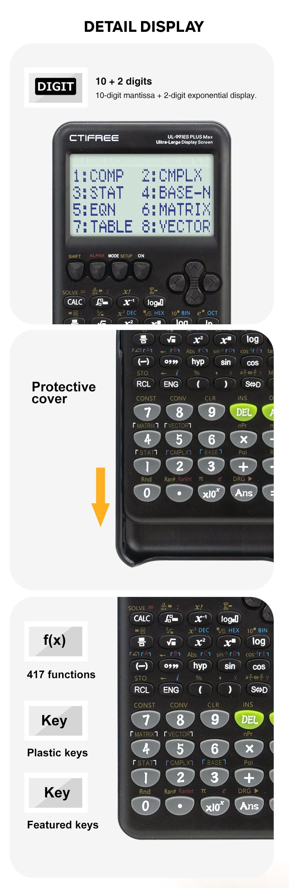 Scientific Calculator | 417 Functions | Large Natural Textbook Display | Black Finish