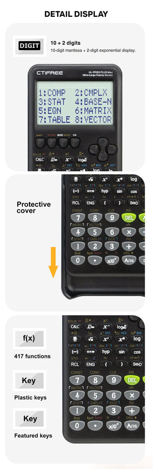 Scientific Calculator | 417 Functions | Large Natural Textbook Display | Black Finish