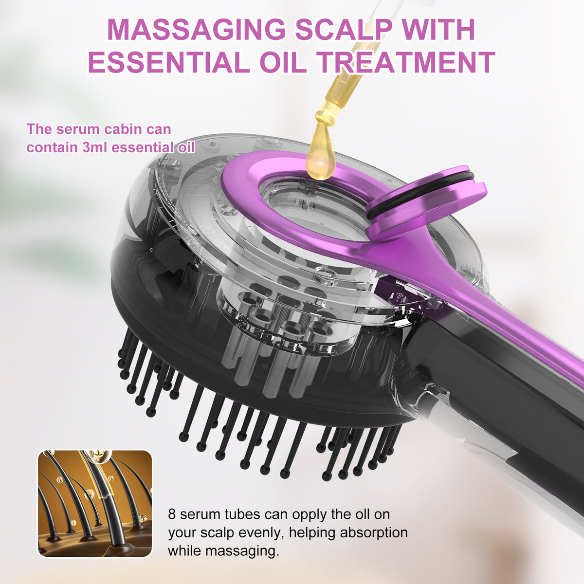 Electric Scalp Massager & Essential Oil Applicator Brush | 360° Kneading | USB-C Rechargeable | Grey