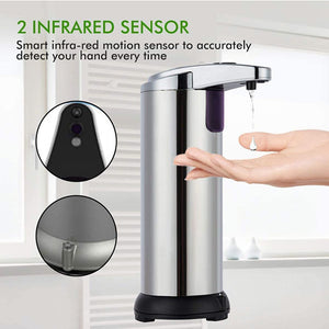 Touchless Automatic Soap Dispenser | Stainless Steel | Adjustable Volume Infrared Sensor | Kitchen & Bathroom | Silver