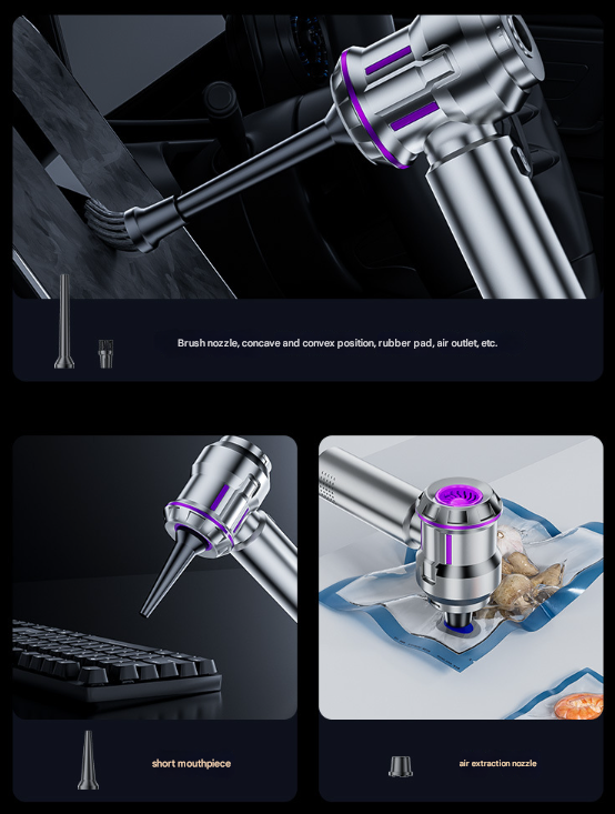 Cordless Vacuum Cleaner 4-in-1 | Handheld | 16KPa Suction | Brushless Motor, Blower & Air Pump | Silver & Purple