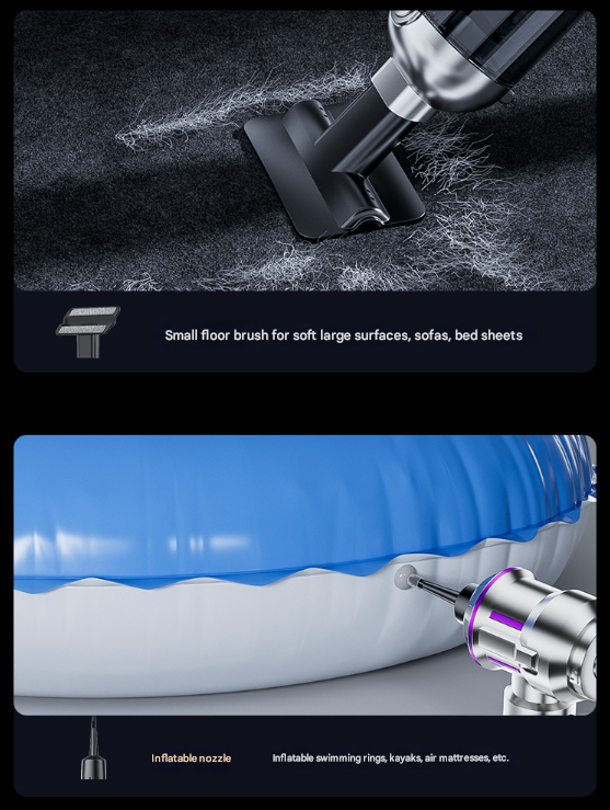 Cordless Vacuum Cleaner 4-in-1 | Handheld | 16KPa Suction | Brushless Motor, Blower & Air Pump | Silver & Purple