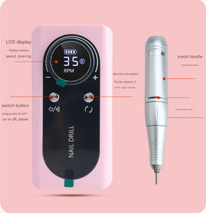 Professional Rechargeable Nail Drill Machine | 45,000RPM Portable E-File Kit | Acrylic, Gel, Manicure | Pink Finish