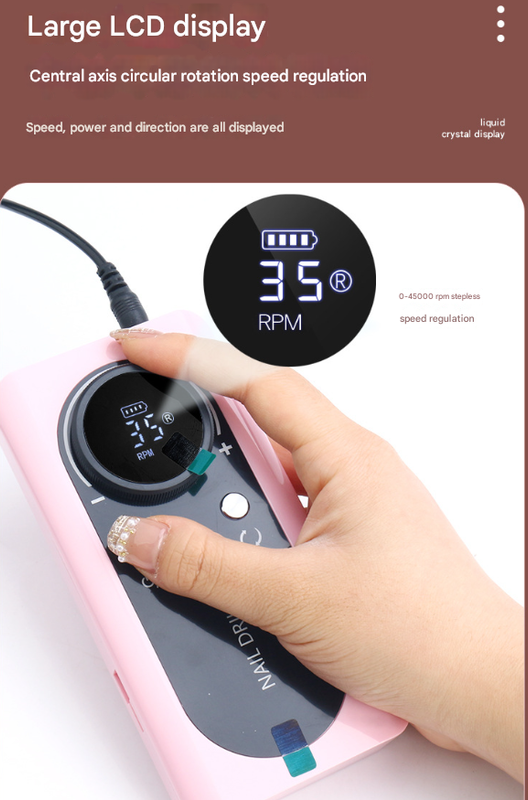 Professional Rechargeable Nail Drill Machine | 45,000RPM Portable E-File Kit | Acrylic, Gel, Manicure | Pink Finish