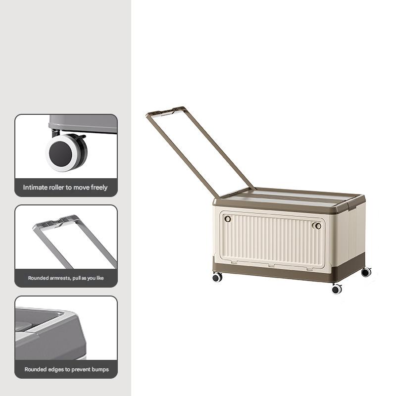 Collapsible Storage Box Size S | Brown | Folding Crate with Wheels & Telescopic Handle | Car & Home Use