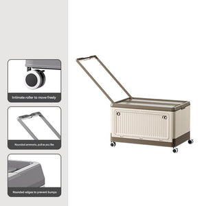 Collapsible Storage Box Size S | Brown | Folding Crate with Wheels & Telescopic Handle | Car & Home Use