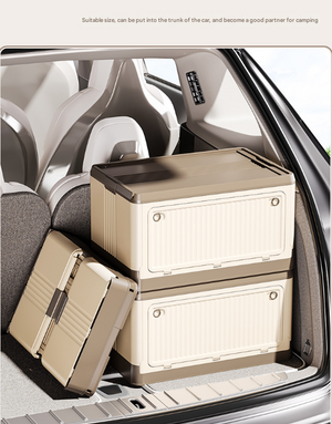 Collapsible Storage Box Size S | Brown | Folding Crate with Wheels & Telescopic Handle | Car & Home Use