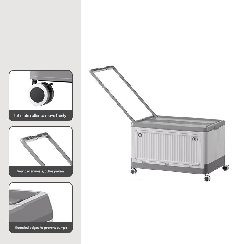 Collapsible Storage Box Size S | Grey | Folding Crate with Wheels & Telescopic Handle | Car & Home Use