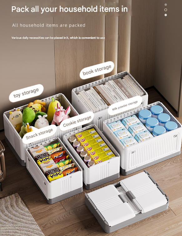 Collapsible Storage Box Size L | Brown | Folding Crate with Wheels & Telescopic Handle | Car & Home Use