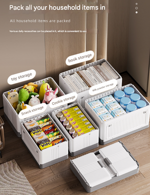Collapsible Storage Box Size L | Brown | Folding Crate with Wheels & Telescopic Handle | Car & Home Use