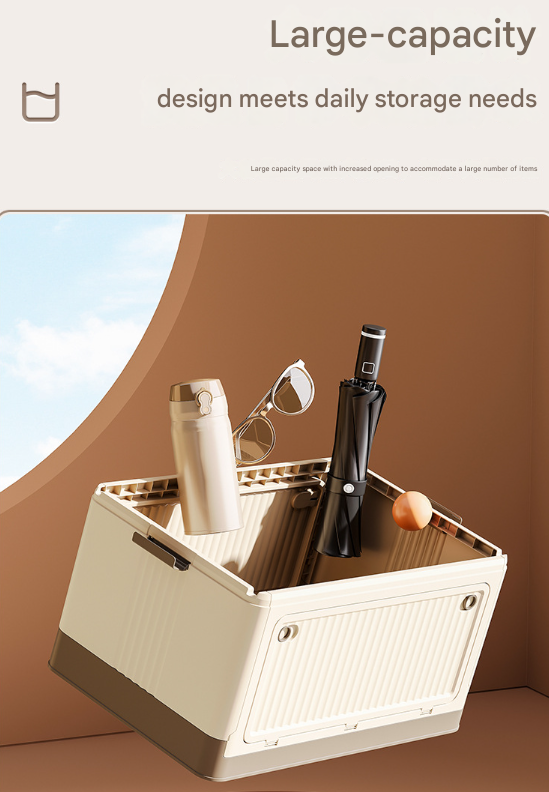 Collapsible Storage Box Size L | Brown | Folding Crate with Wheels & Telescopic Handle | Car & Home Use
