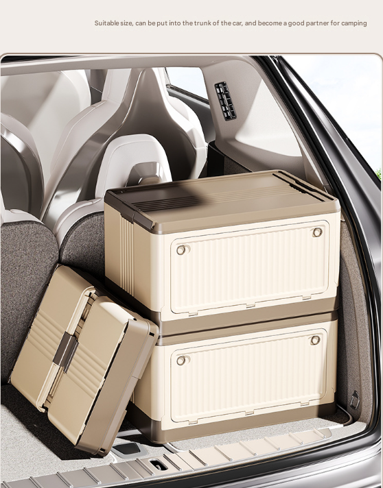 Collapsible Storage Box Size L | Brown | Folding Crate with Wheels & Telescopic Handle | Car & Home Use