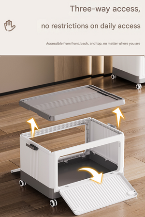 Collapsible Storage Box Size L | Grey | Folding Crate with Wheels & Telescopic Handle | Car & Home Use