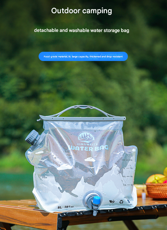 Foldable Water Bag 8L 2PC | Portable Large Capacity Carrier with Spigot | Grey | Camping & Outdoors