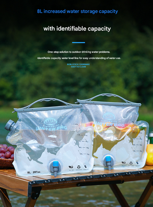 Foldable Water Bag 8L 2PC | Portable Large Capacity Carrier with Spigot | Grey | Camping & Outdoors