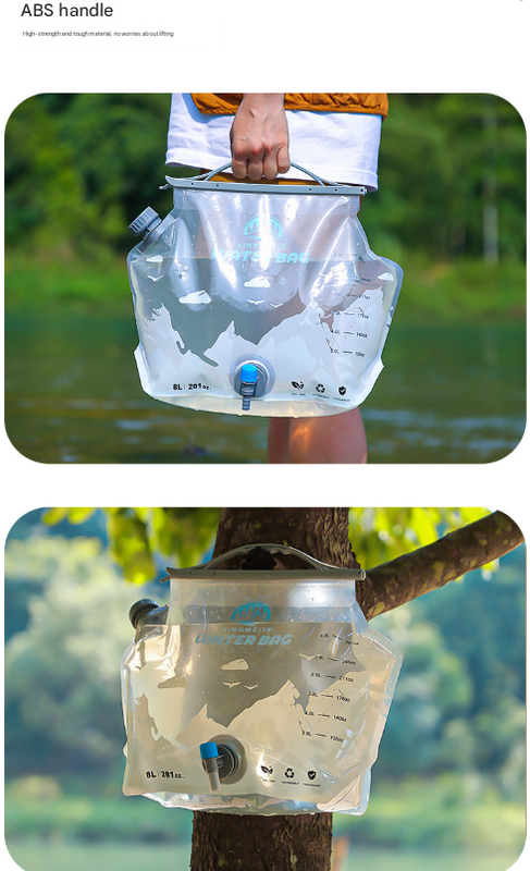 Foldable Water Bag 8L 2PC | Portable Large Capacity Carrier with Spigot | Grey | Camping & Outdoors