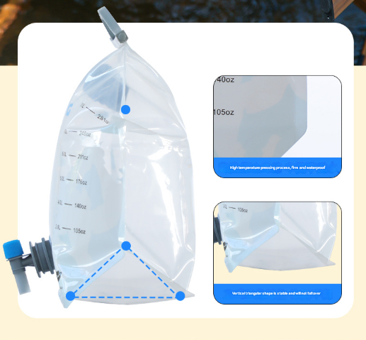 Foldable Water Bag 8L 2PC | Portable Large Capacity Carrier with Spigot | Grey | Camping & Outdoors