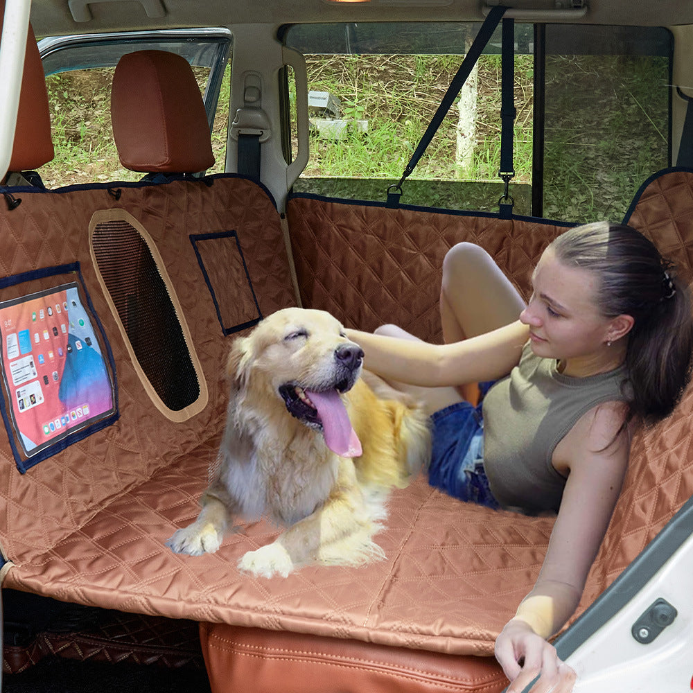 Brown-Blue Pet Car Pad | Support Board Design | 137x164cm | Vehicle Protection Mat