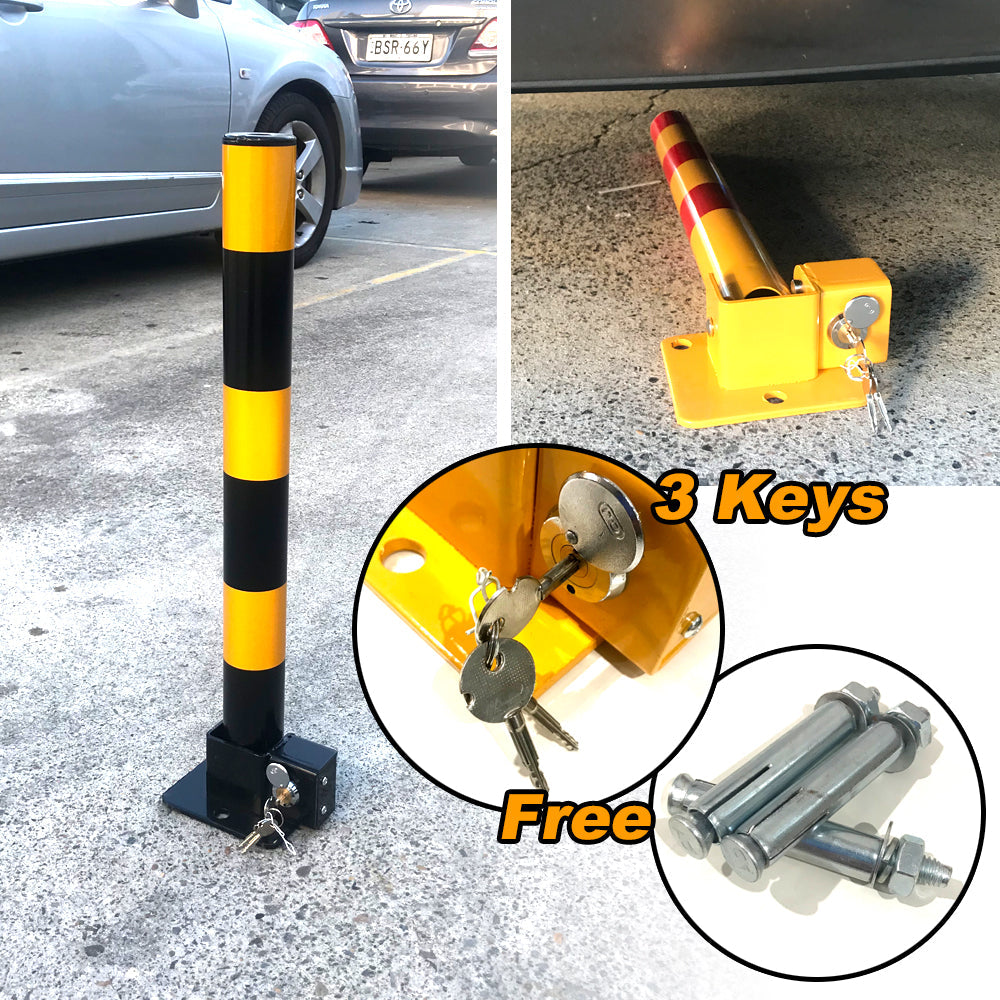 Fold Down Parking Lock | Black | Vehicle Security Barrier with Bollard Locker