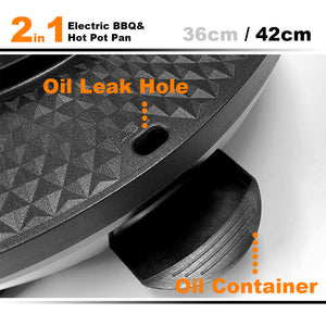 Electric 2-in-1 Non-Stick BBQ Plate & Hot Pot Pan | For Party, Shabu Grill, Barbecue | 42cm
