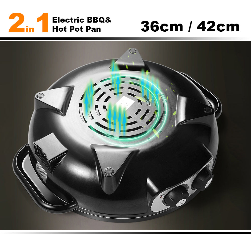 Electric 2-in-1 Non-Stick BBQ Plate & Hot Pot Pan | For Party, Shabu Grill, Barbecue | 42cm