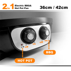 Electric 2-in-1 Non-Stick BBQ Plate & Hot Pot Pan | For Party, Shabu Grill, Barbecue | 42cm