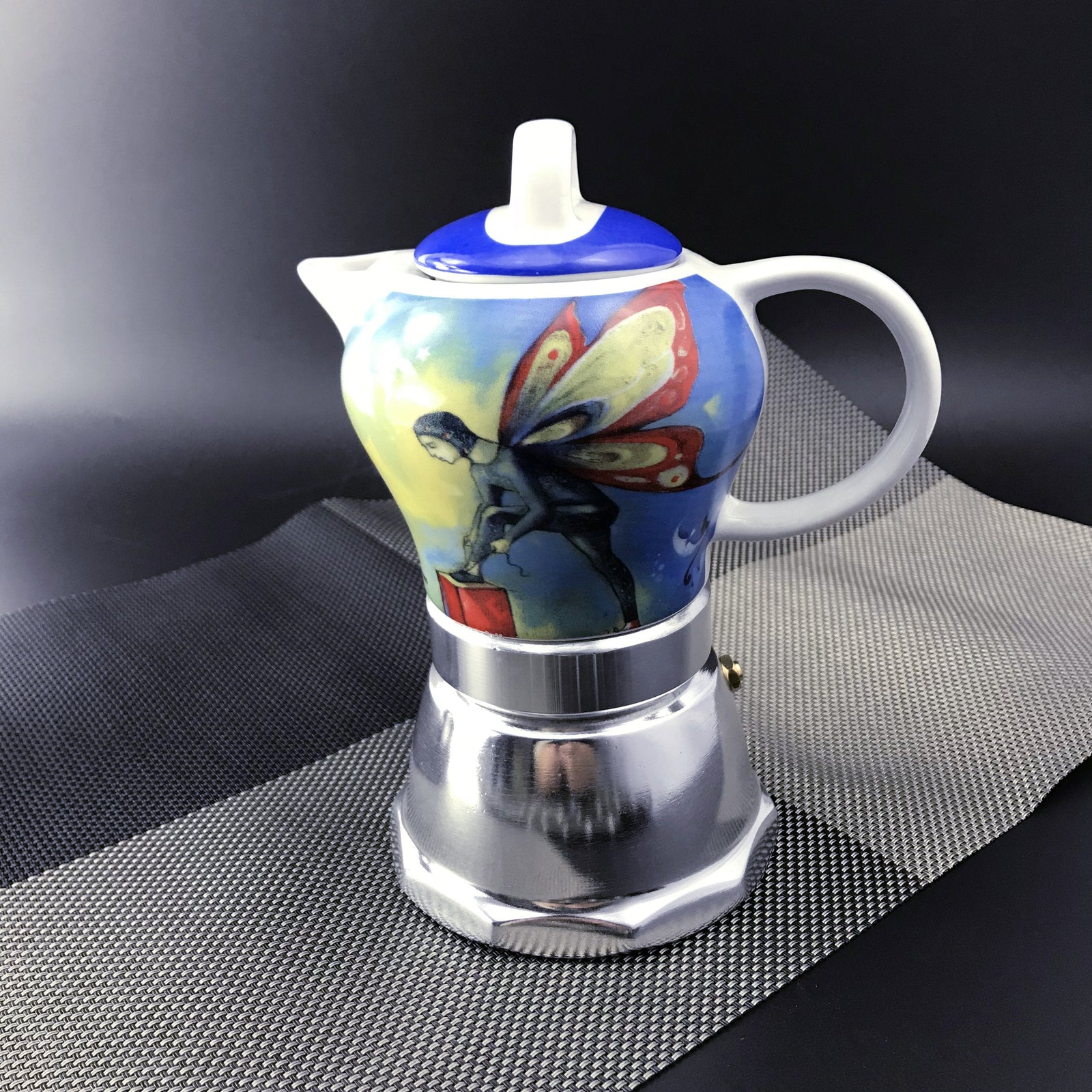 Fairy Vintage Porcelain Ceramic Italian Stove Top Espresso Coffee Maker | 3-4 Cups | 200ml