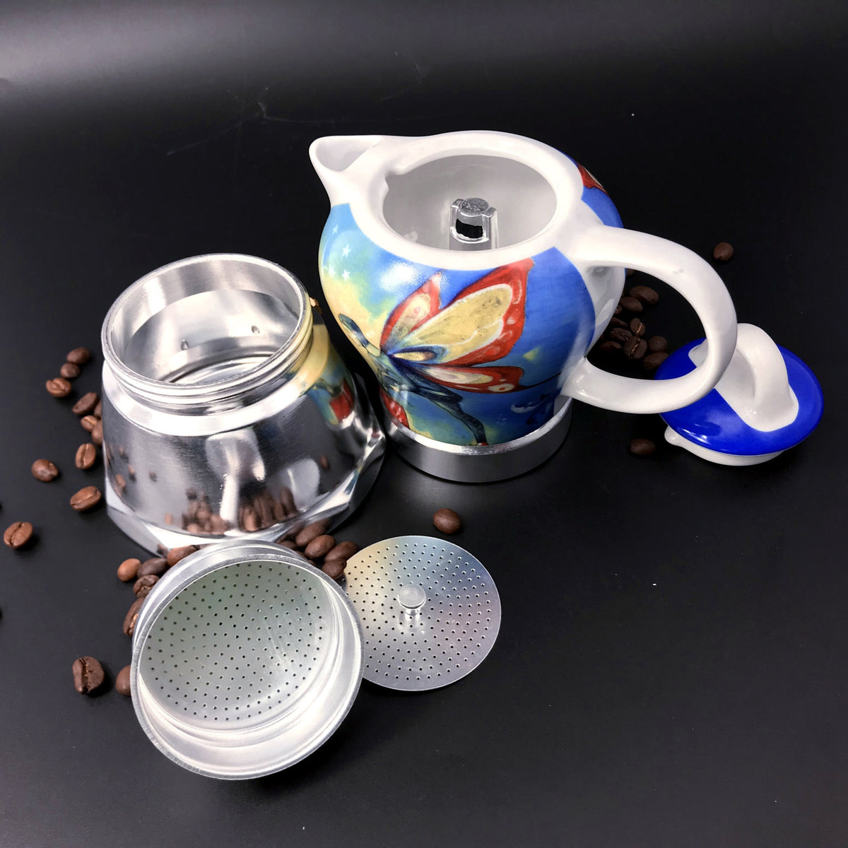 Fairy Vintage Porcelain Ceramic Italian Stove Top Espresso Coffee Maker | 3-4 Cups | 200ml