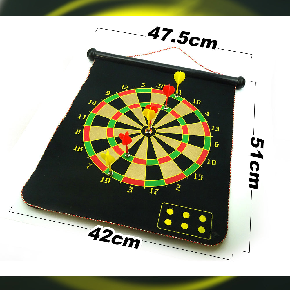 17" Magnetic Roll-Up Dart Board with 6 Darts | Double-Sided Game