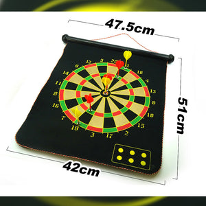 17" Magnetic Roll-Up Dart Board with 6 Darts | Double-Sided Game
