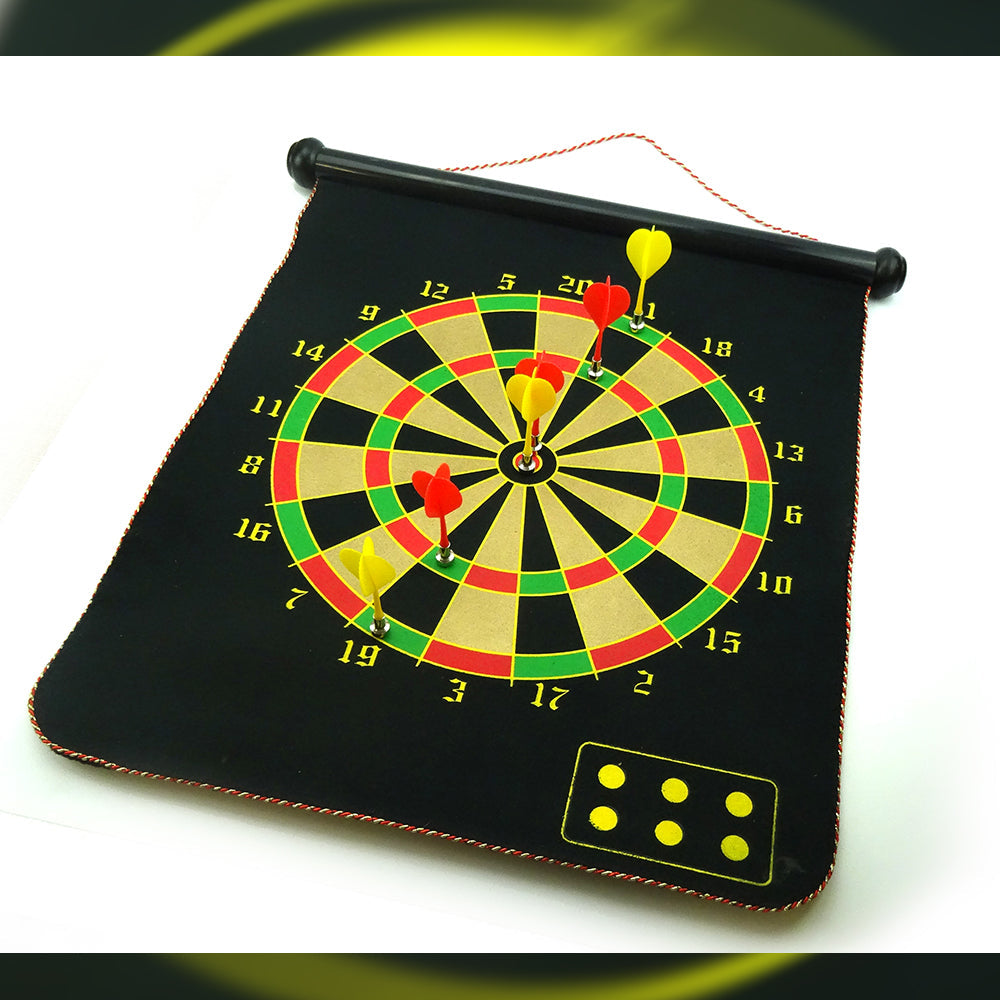 17" Magnetic Roll-Up Dart Board with 6 Darts | Double-Sided Game