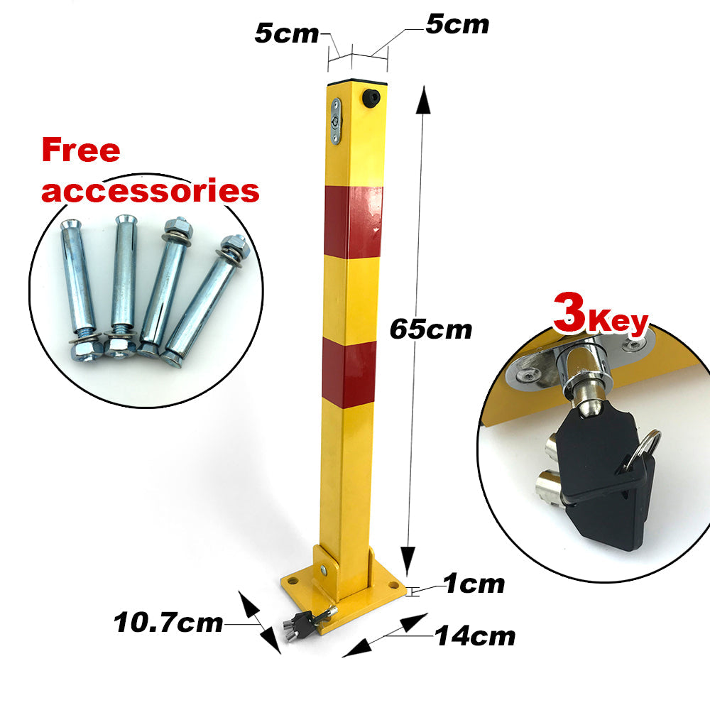 Square Fold Down Parking Post | Heavy Duty Security Barrier | 3 Keys Included