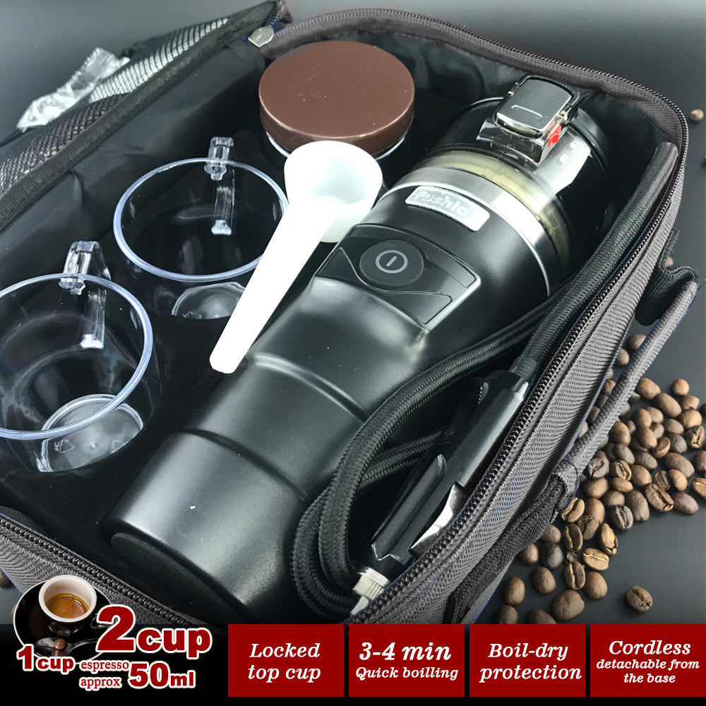 12V Car Espresso Moka Coffee Maker Set | Espresso in Car | 2 Cups Included