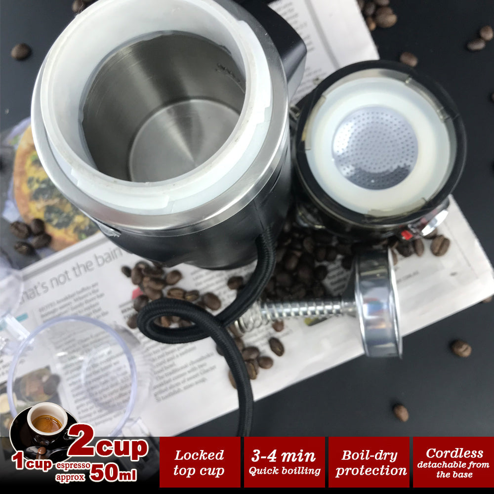 12V Car Espresso Moka Coffee Maker Set | Espresso in Car | 2 Cups Included