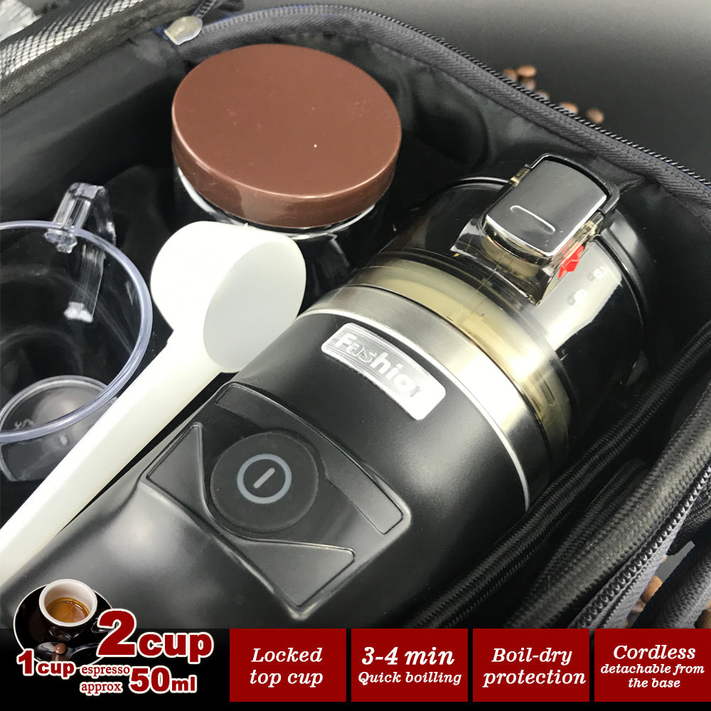 12V Car Espresso Moka Coffee Maker Set | Espresso in Car | 2 Cups Included