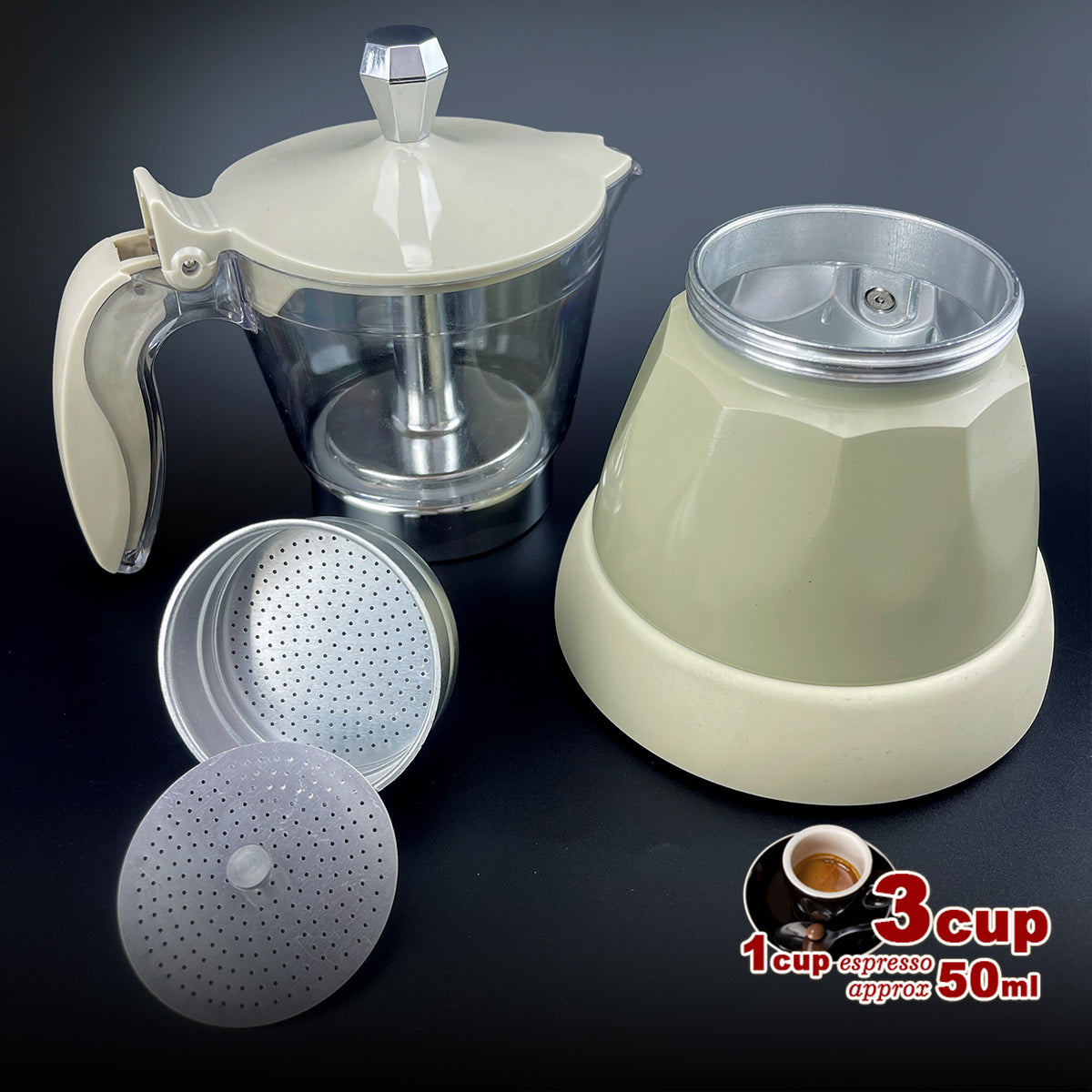 Latest Styles Electric Aluminum Espresso Moka Coffee Maker | 3 Cups | Italian Classic | Cream Finish