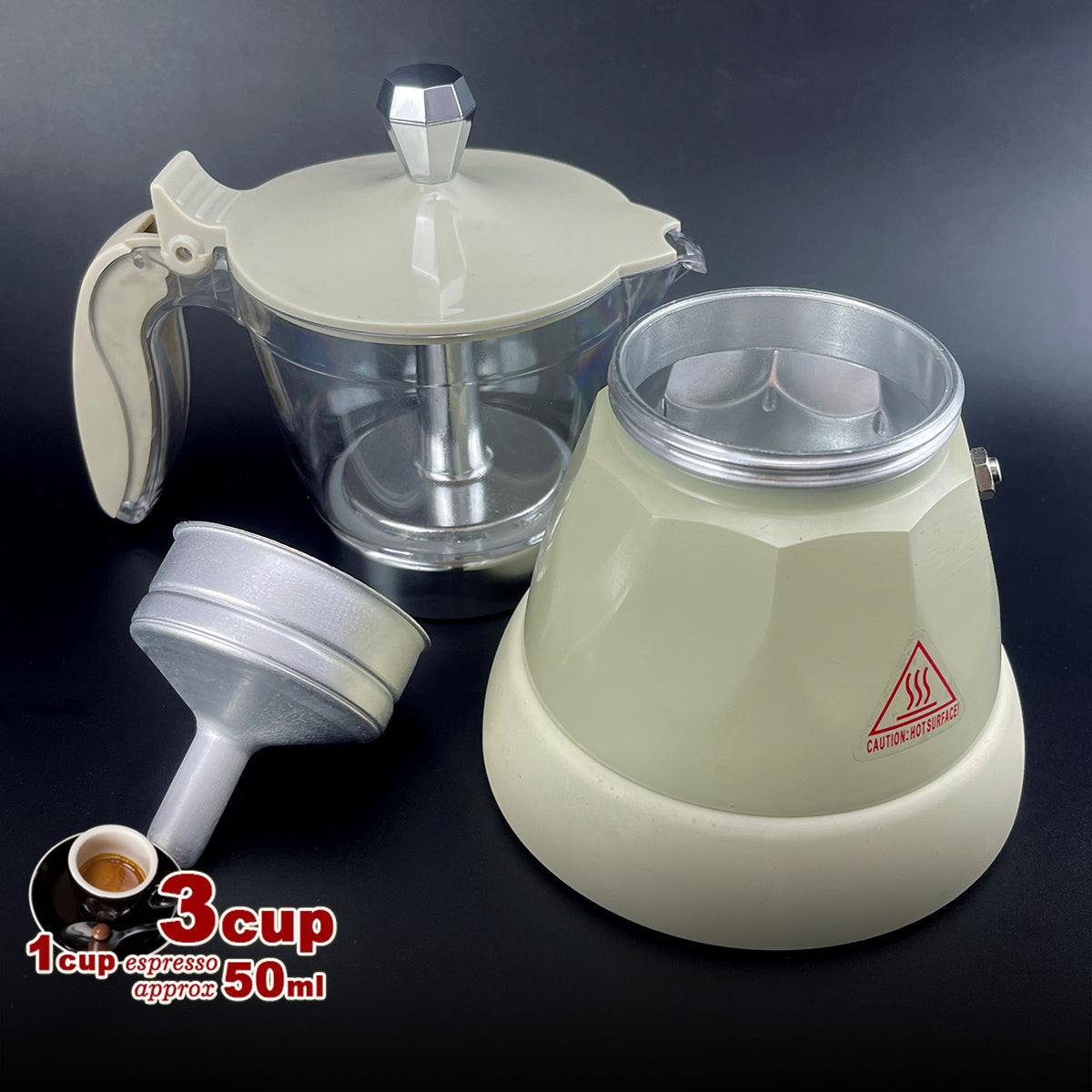 Latest Styles Electric Aluminum Espresso Moka Coffee Maker | 3 Cups | Italian Classic | Cream Finish